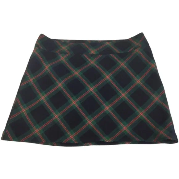 Talbots Women's Tartan Plaid Mini Skirt Sz 12 Wool Blend A Line Navy Green - Picture 6 of 7